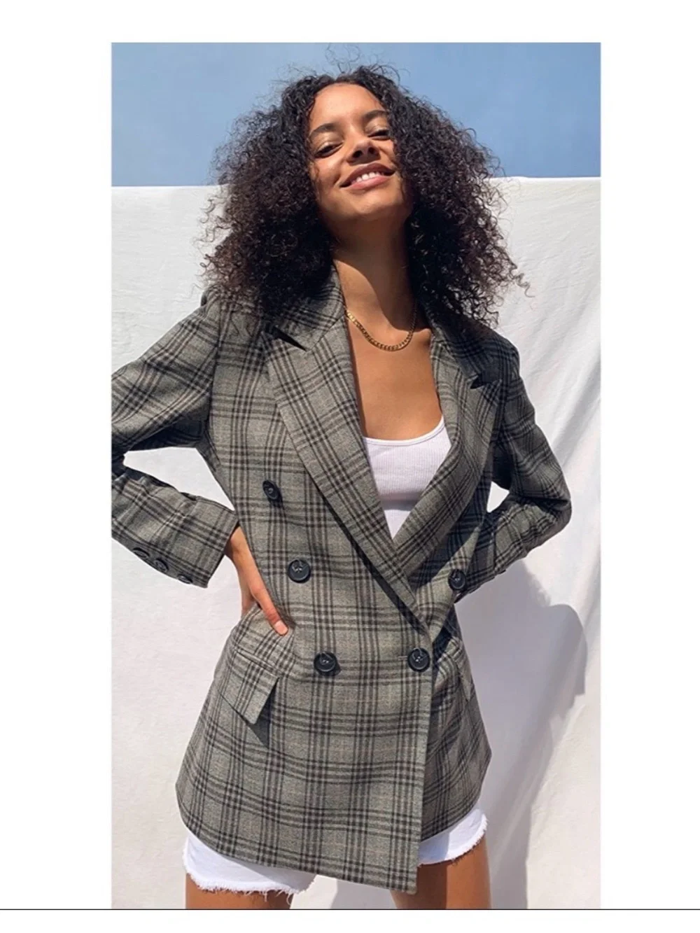 Free People Ashby Plaid Double Breasted Blazer Medium - like new